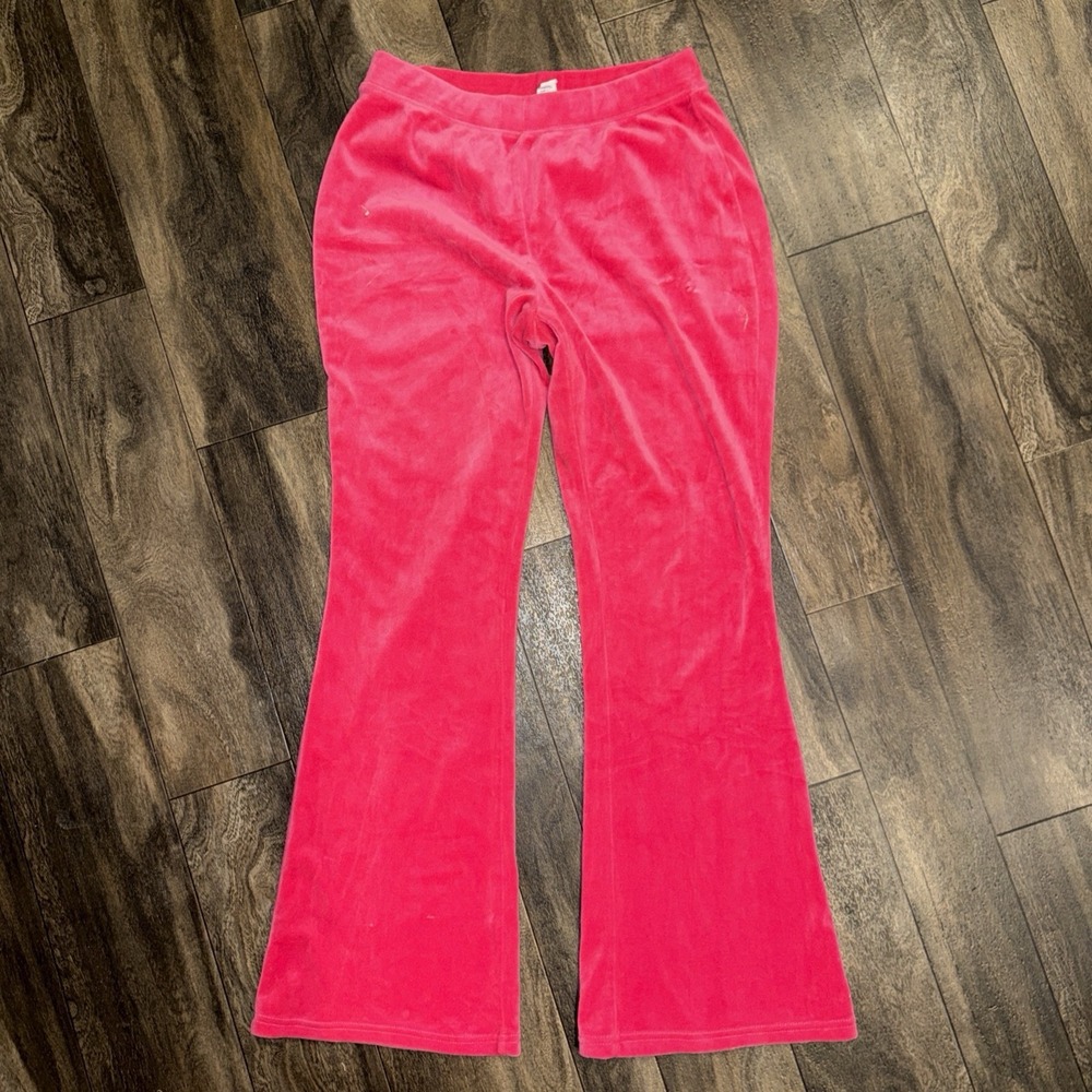 Refuge Athletics Velour Plush Sweatpants Women's Large Y2K Bright Pink Flare